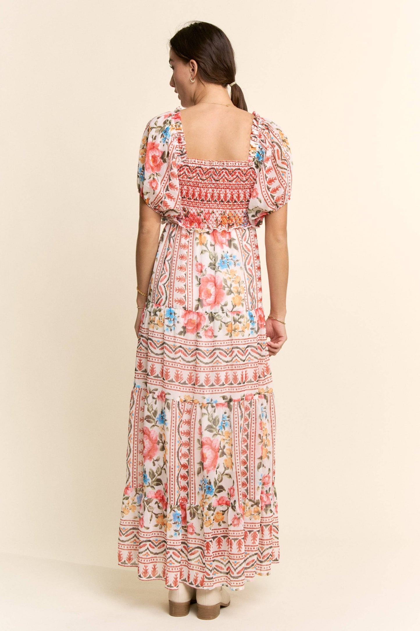 Davi & Dani - PLUS FLOWER PRINTED CHIFFON MAXI DRESS