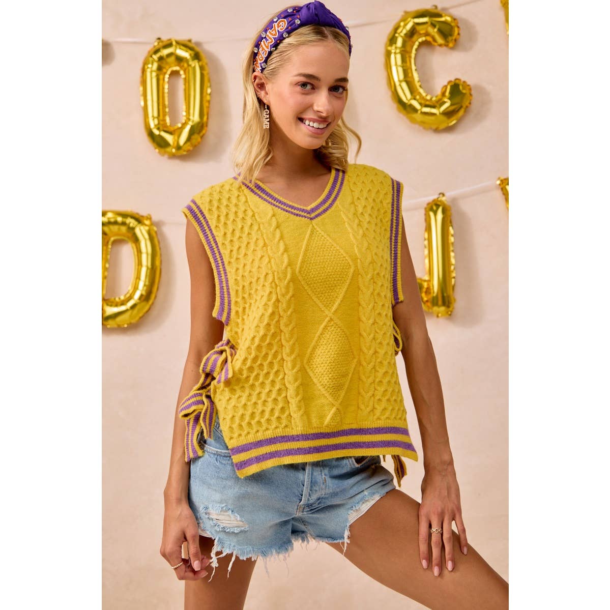 Textured knit side tie sweater top