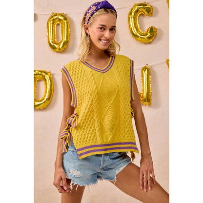 Textured knit side tie sweater top