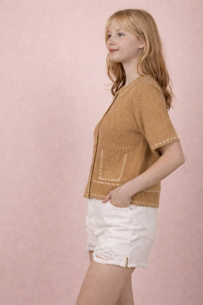 Stitch Detail Button Down Sweater Cardigan Top