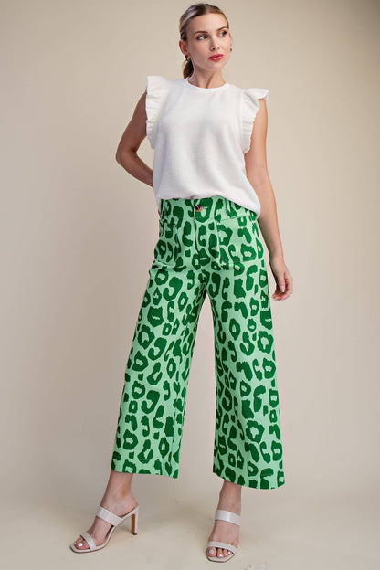 Glam - Colette Cropped Wide-Leg Neon Leopard Pants