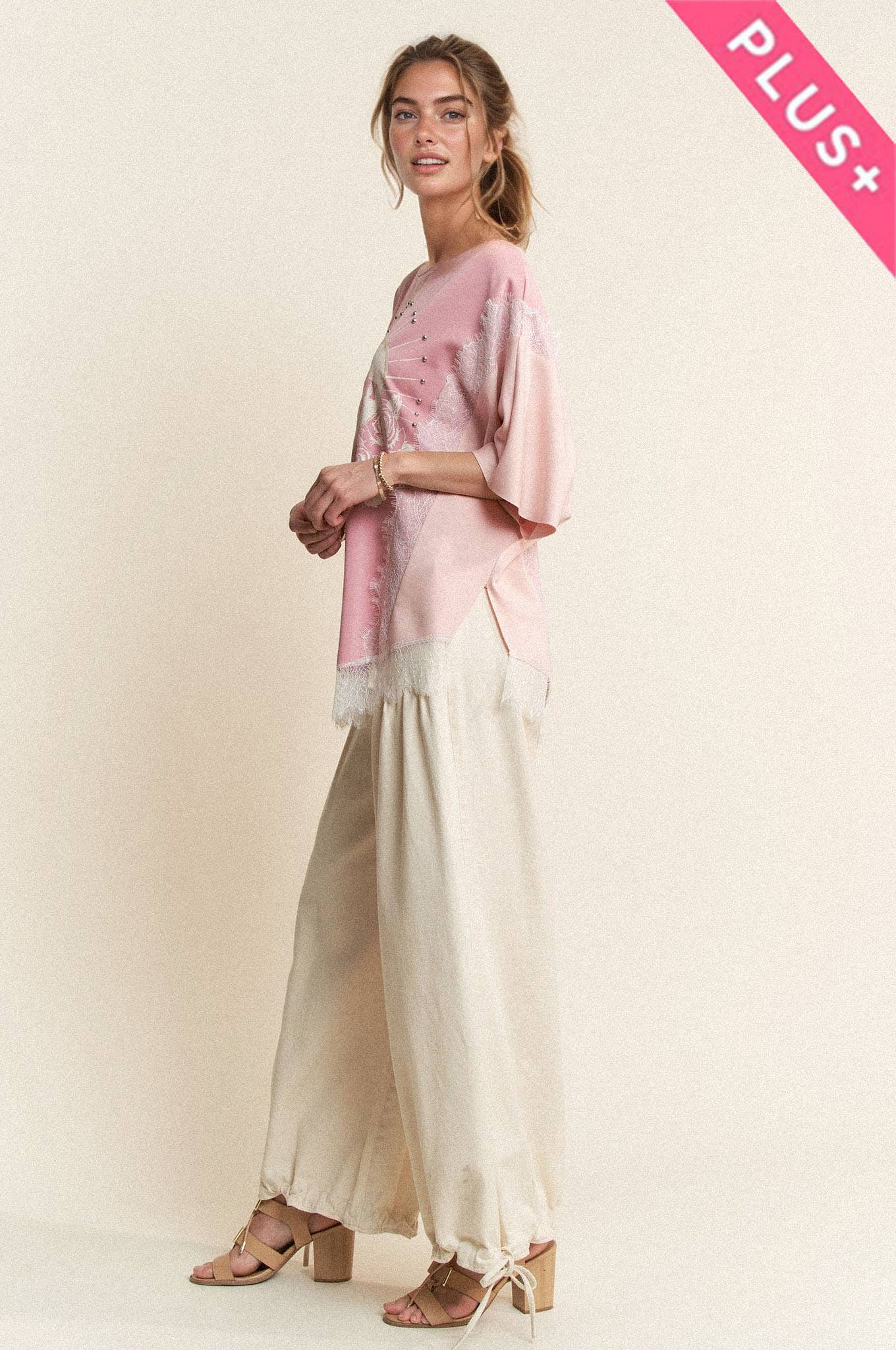 PLUS YOU ARE MY LOVE PRINT LACE SHORT SLEEVE TOP