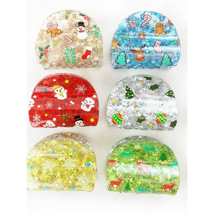 Love and Repeat - Christmas Prints on Glitter Mini Hair Claw Clip