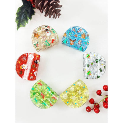 Love and Repeat - Christmas Prints on Glitter Mini Hair Claw Clip