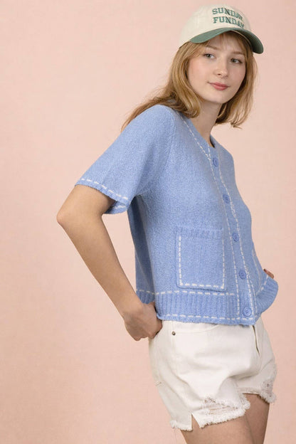 Stitch Detail Button Down Sweater Cardigan Top