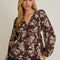 GILLI - V-NECK FRONT TIE LONG SLEEVE FLARE HEM FLORAL TOP