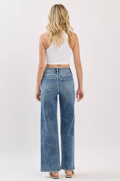 Petra153 - P1544W-MA HIGH RISE SLIM WIDE LEG W/ DESTROYED HEM JEANS