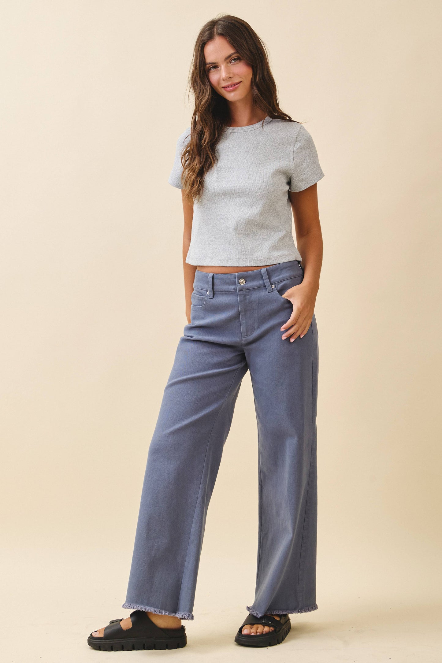 AEMI + CO - 7164GK Wide Leg Raw Hem Denim Pants
