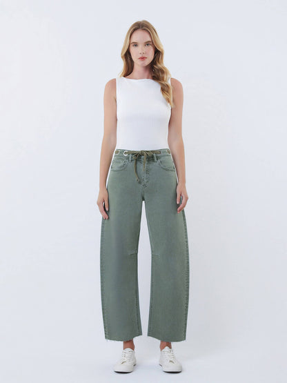 VERVET by FLYING MONKEY - SUPER HIGH RISE DRAWSTRING WB WIDE BARREL JEANS T7041OLV