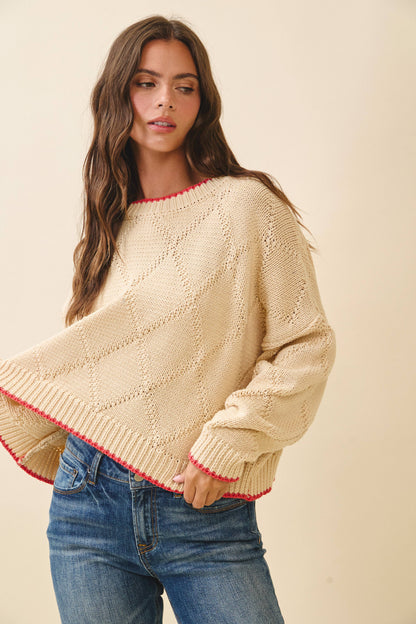 AEMI + CO - 3339GK Diamond Knit Pullover Sweater