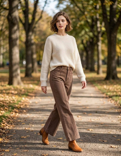 42POPS -  High Rise Wide Leg Pintuck Color Denim Pants