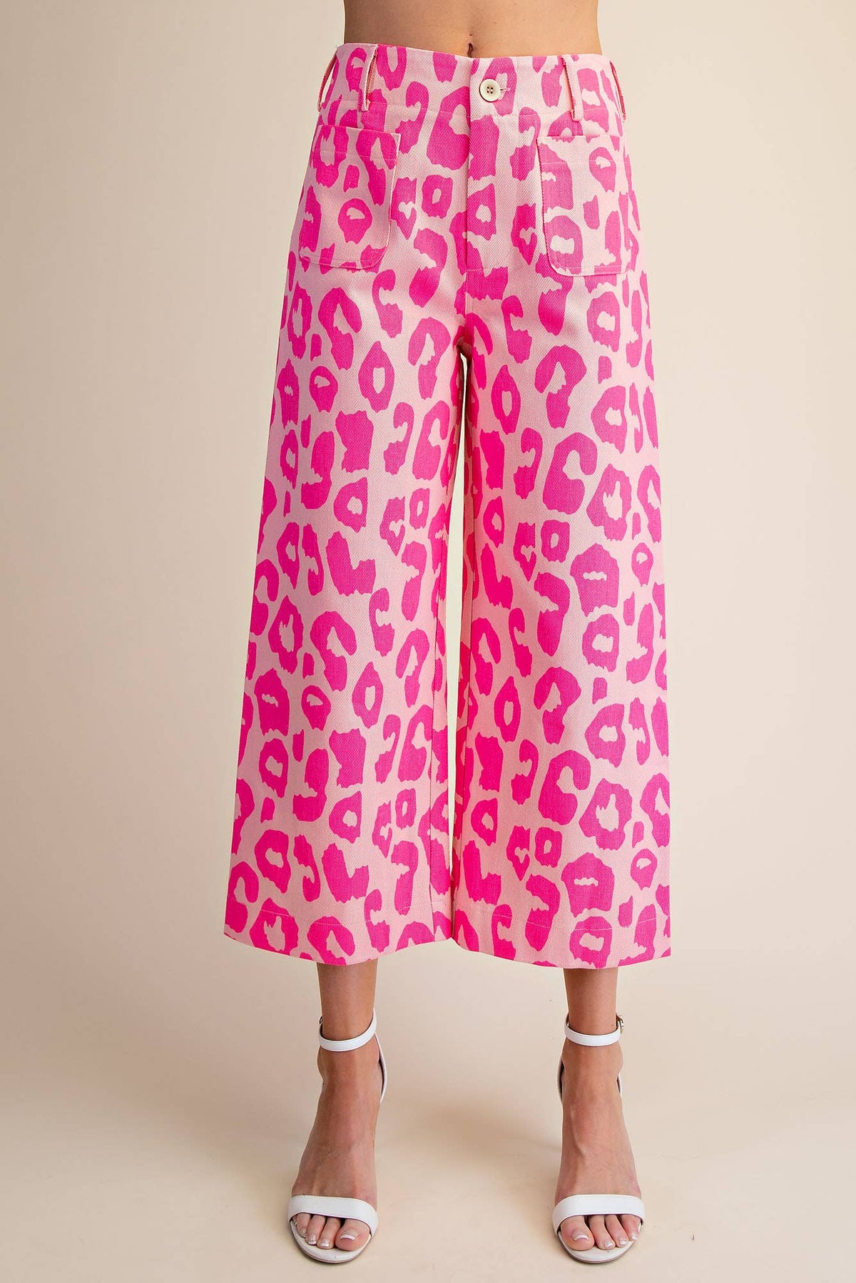 Glam - Colette Cropped Wide-Leg Neon Leopard Pants