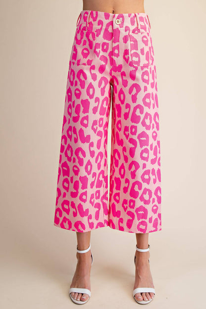 Glam - Colette Cropped Wide-Leg Neon Leopard Pants