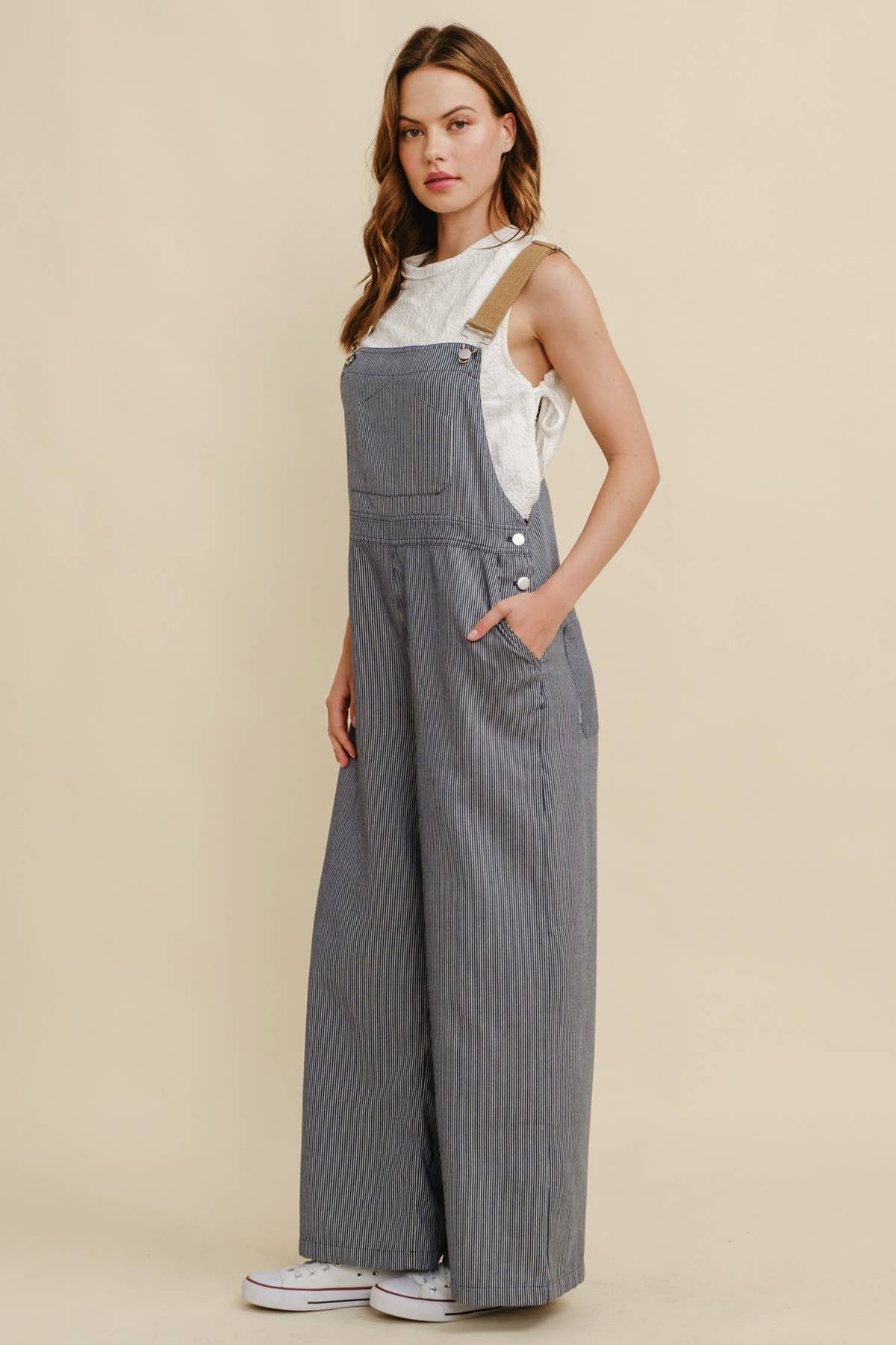Cloud Ten - CR19032A - STRIPED CONTRAST STRAP COLOR OVERALL JUMPSUIT