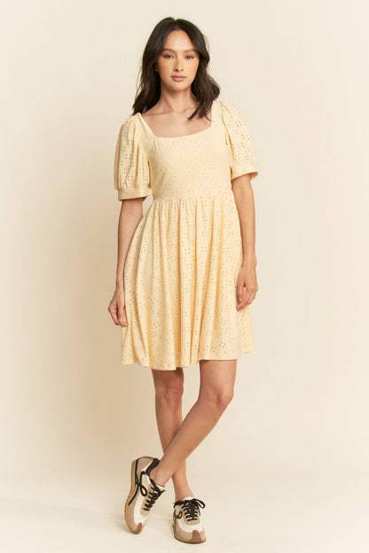 Butter yellow baby doll square neckline dress