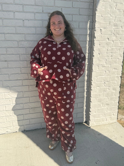 Burgandy & Cream Polka Dot Set