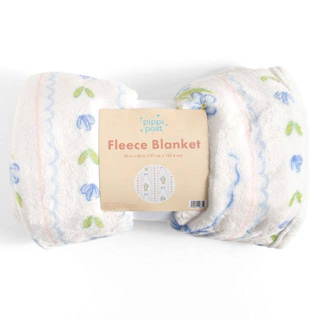Pippi Post - Blue Floral & Coquette Bows Fleece Throw Blanket