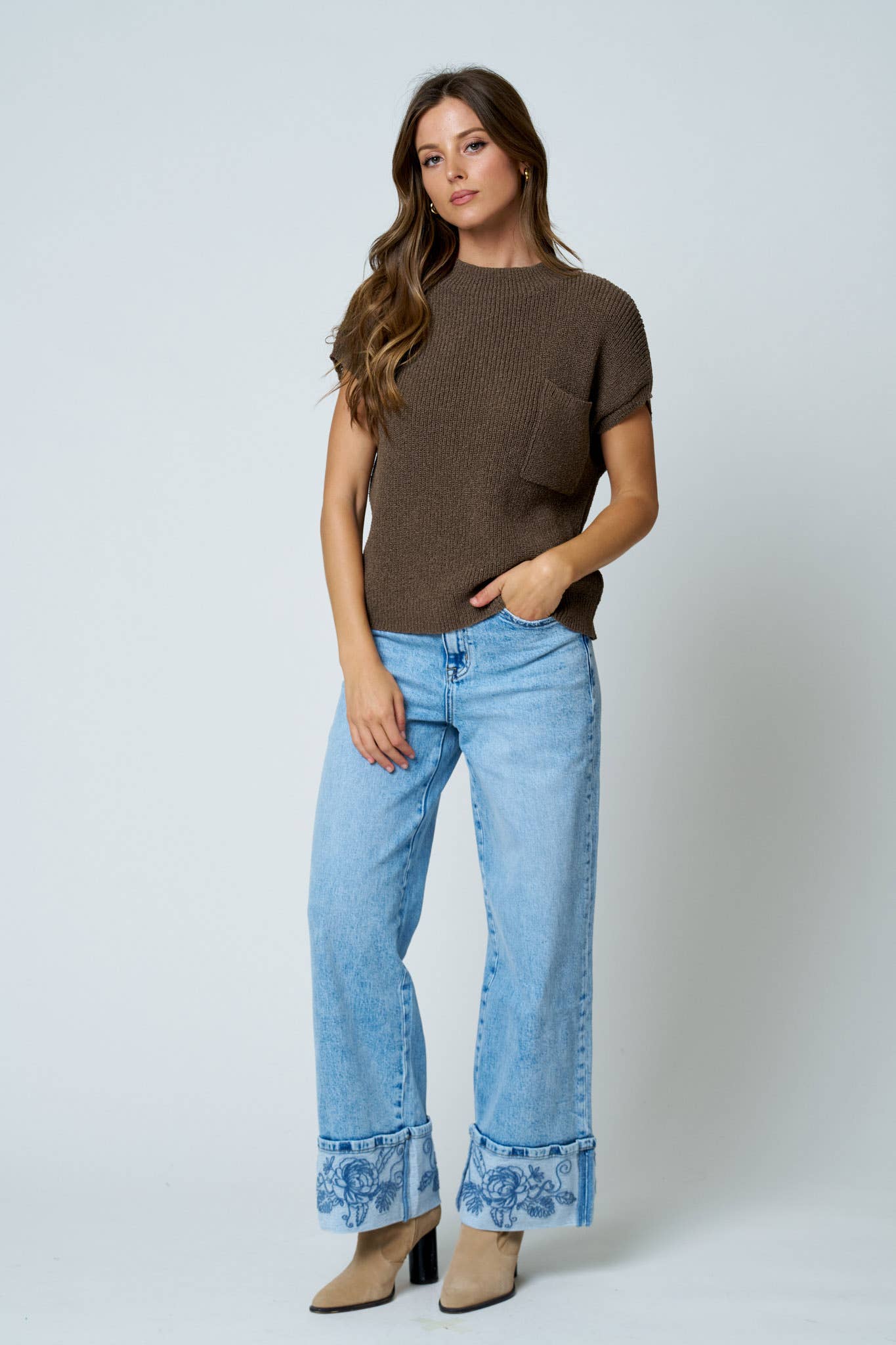 Blu Pepper - POCKET DETAIL DROP SHOULDER SHORT SLEEVE SWEATER