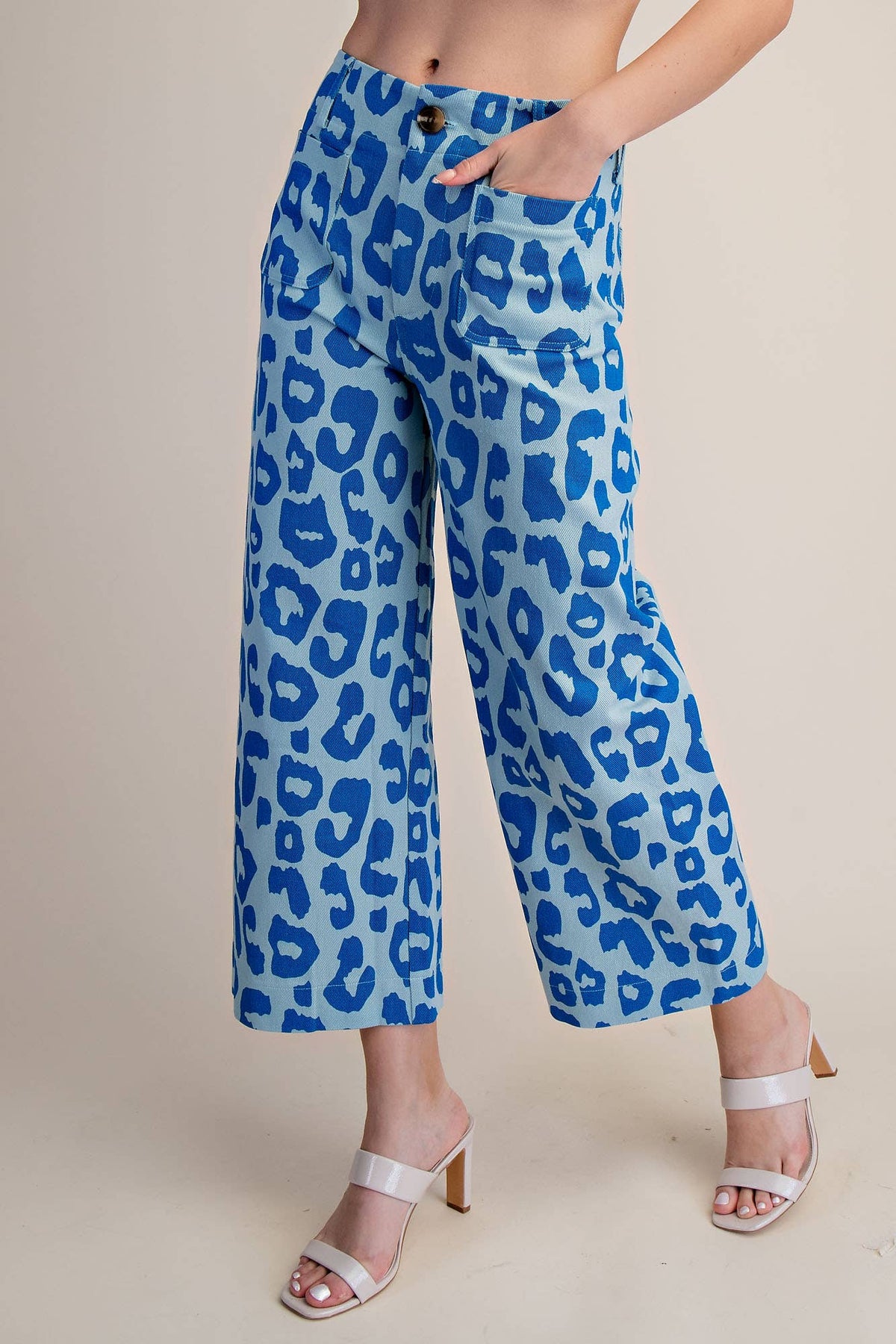 Glam - Colette Cropped Wide-Leg Neon Leopard Pants