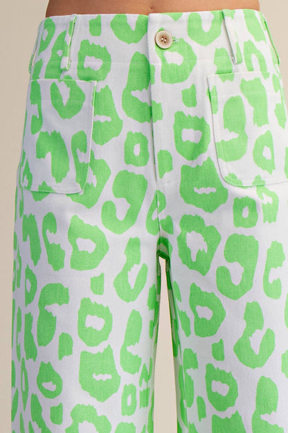 Glam - Colette Cropped Wide-Leg Neon Leopard Pants