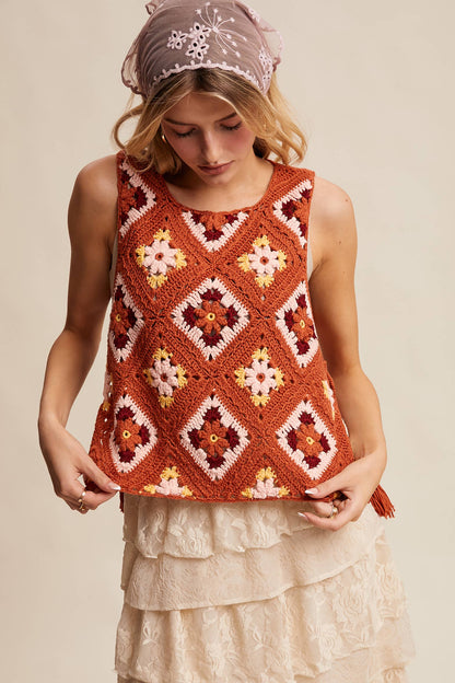 Crochet Granny Square Tassel Tie Vest