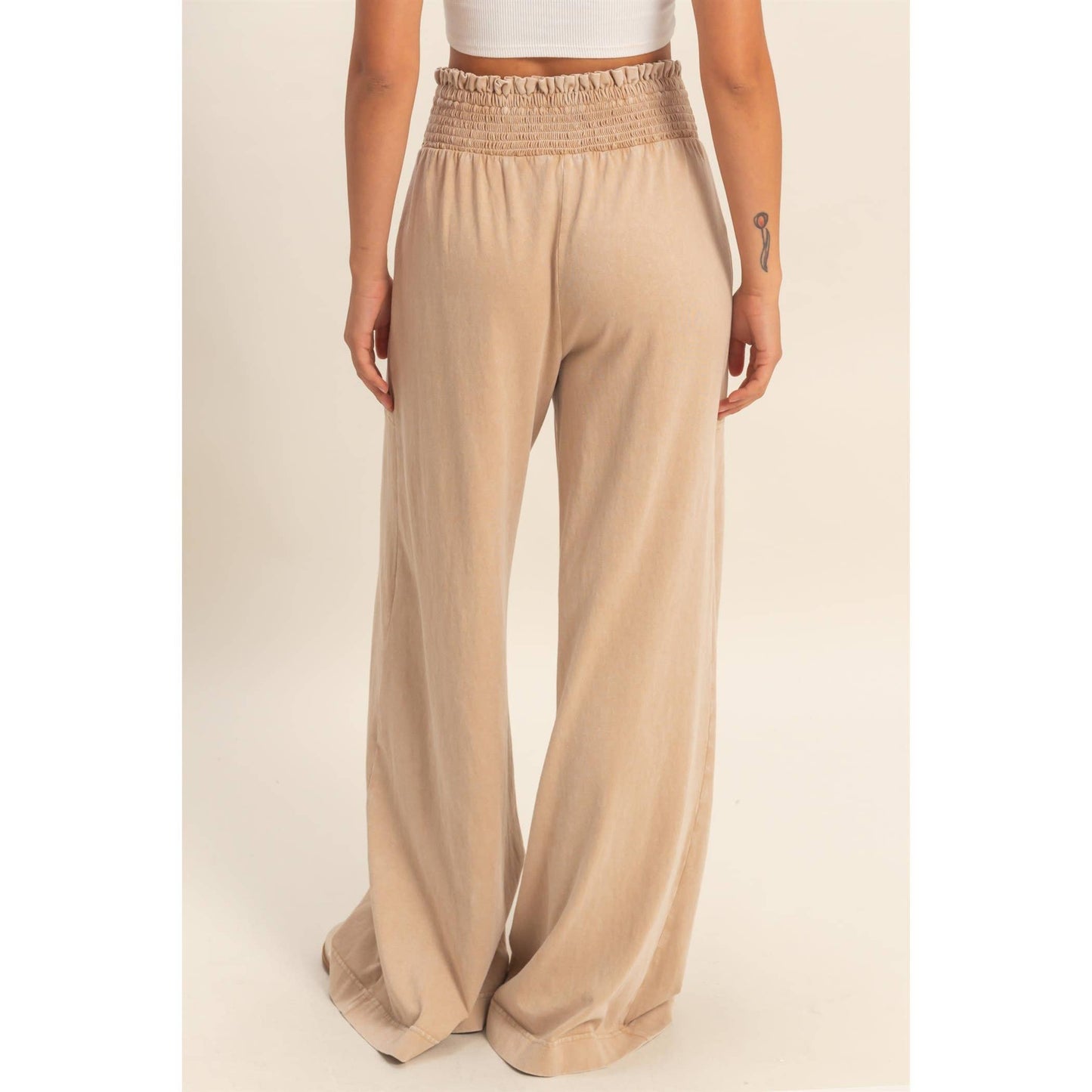 HYFVE - Mineral Washed Wide-Leg Smocked Waist Pants