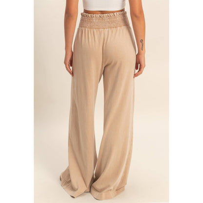 HYFVE - Mineral Washed Wide-Leg Smocked Waist Pants