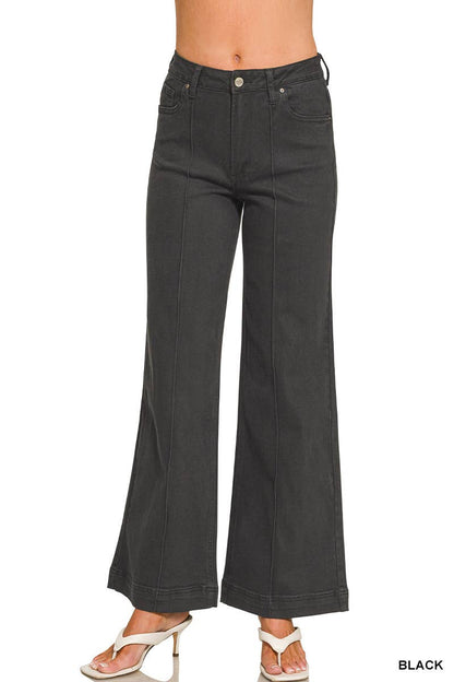 42POPS -  High Rise Wide Leg Pintuck Color Denim Pants