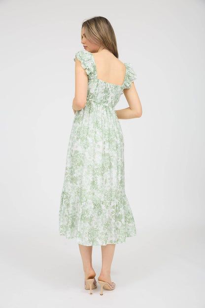 Blu Pepper - FLORAL RUFFLE STRAP DETAIL PLEATED MIDI DRESS