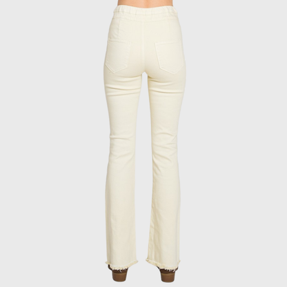 Petra153 - (PETITE) PZ772HF-BE HIGH RISE PULL-ON BOOTCUT W/ FRAYED HEM