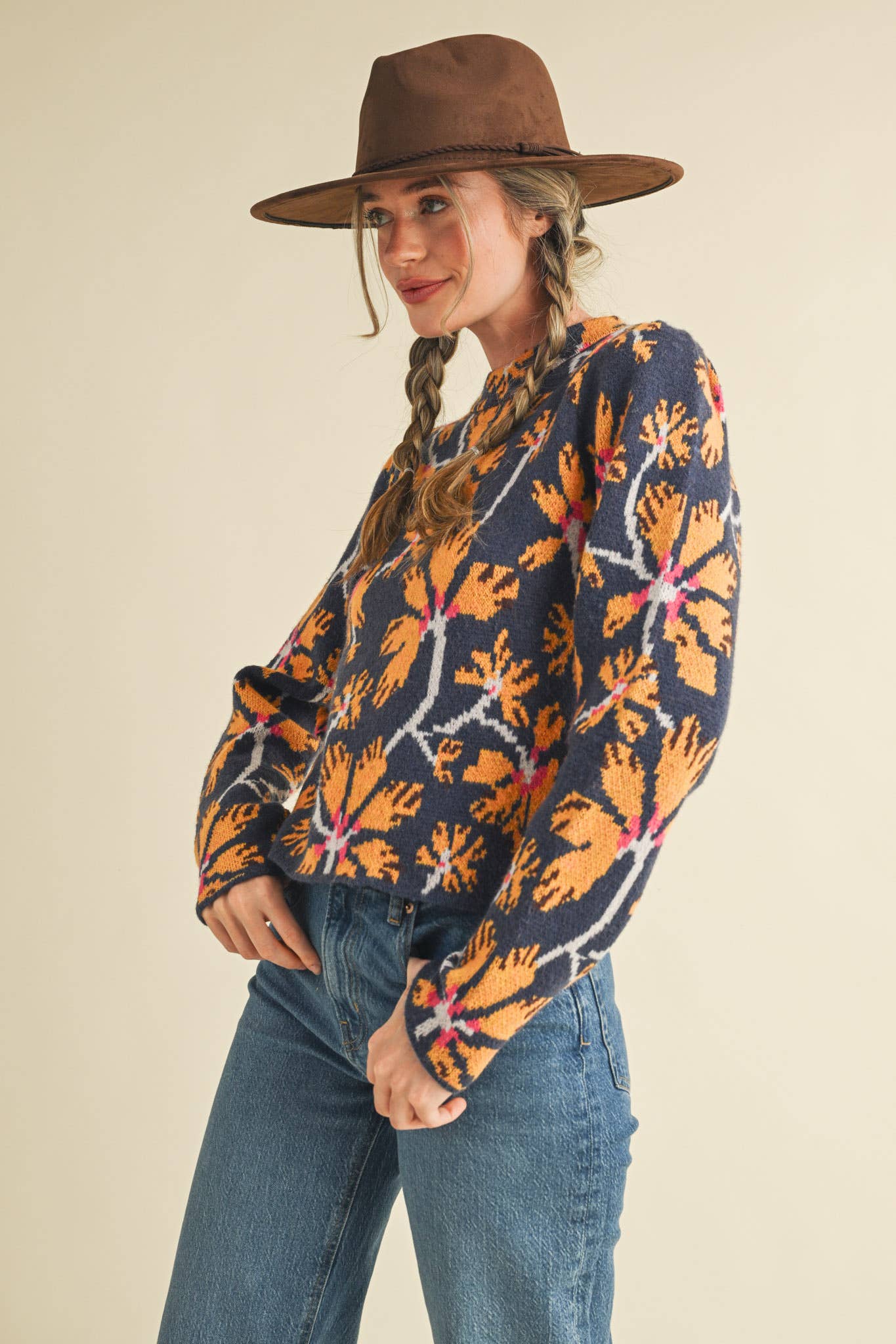 &MERCI - FLORAL MOCK NECK SWEATER MSW11101