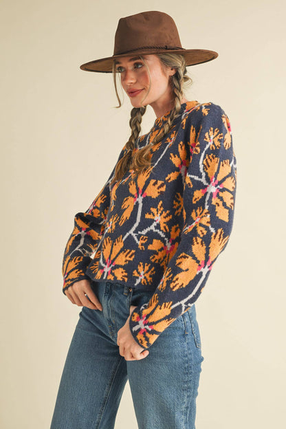 &MERCI - FLORAL MOCK NECK SWEATER MSW11101