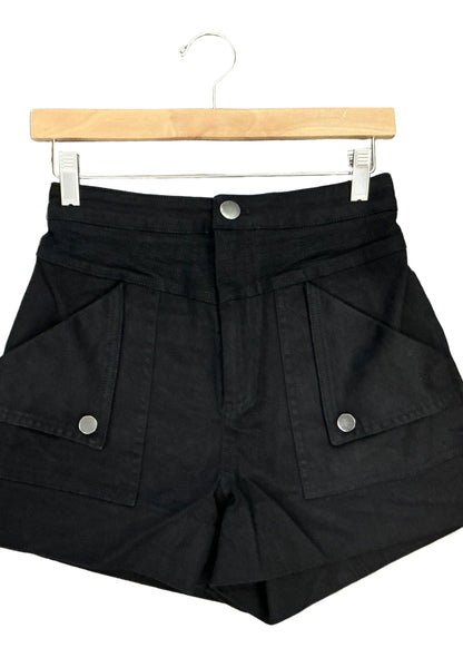 Black button down pocket shorts