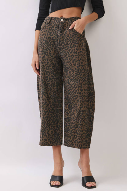 TCEC - CP10392-Leopard Print Barrel Leg Pants