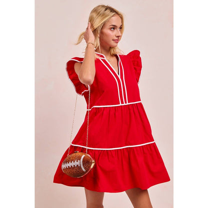 Contrast binding ruffled dress