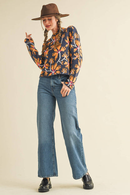 &MERCI - FLORAL MOCK NECK SWEATER MSW11101