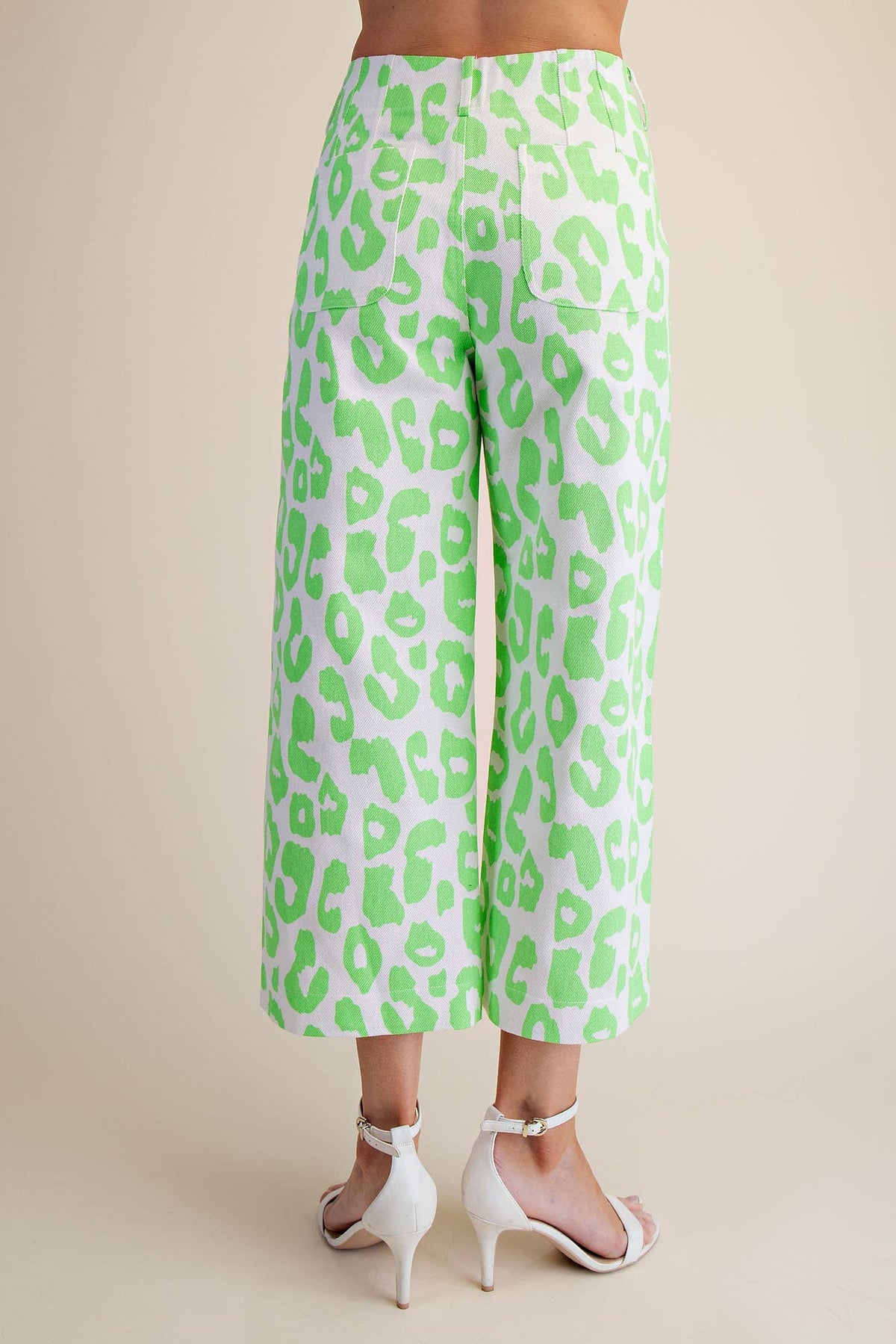 Glam - Colette Cropped Wide-Leg Neon Leopard Pants