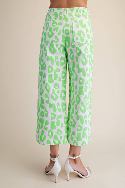 Glam - Colette Cropped Wide-Leg Neon Leopard Pants