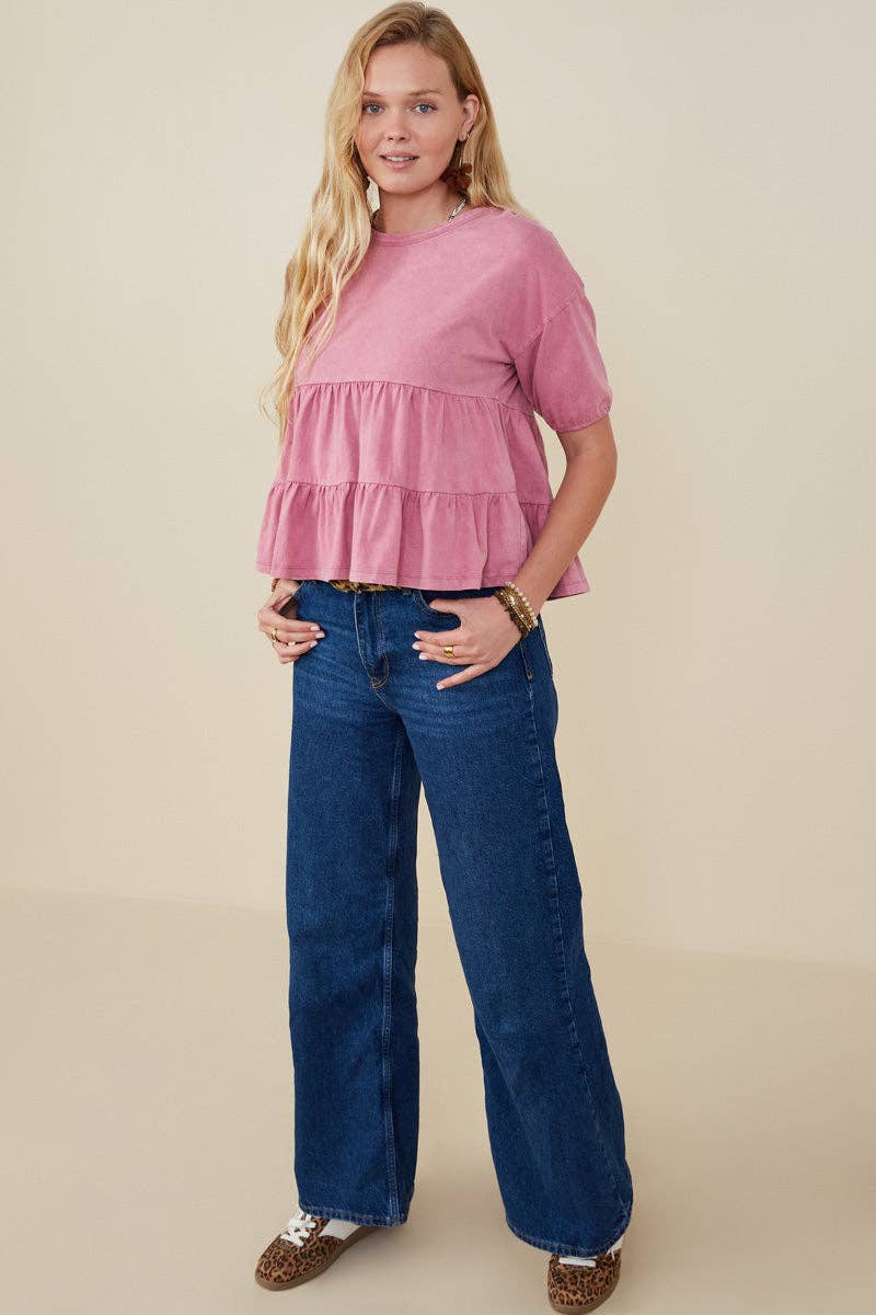 Hayden LA - Womens Washed Drop Shoulder Peplum Knit Top