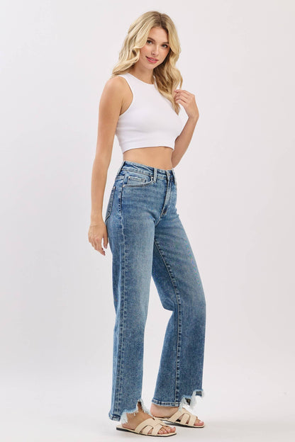 Petra153 - P1544W-MA HIGH RISE SLIM WIDE LEG W/ DESTROYED HEM JEANS