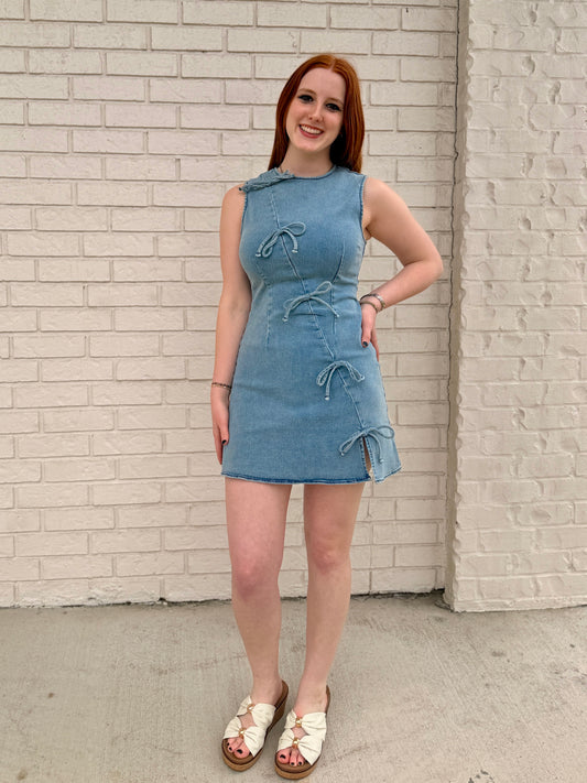Ribbon detailed mini dress