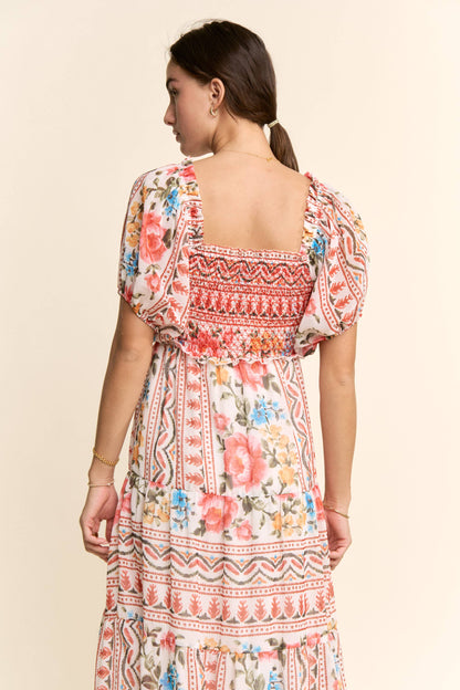 Davi & Dani - FLOWER PRINTED CHIFFON MAXI DRESS