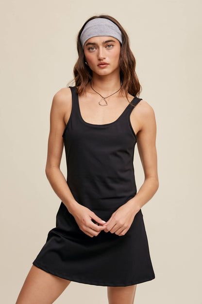 Listicle - Active Tank Mini Dress with Built-in Romper Lining