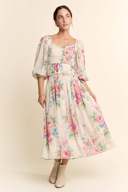 Davi & Dani - FLOWER PRINTED CHIFFON MAXI DRESS