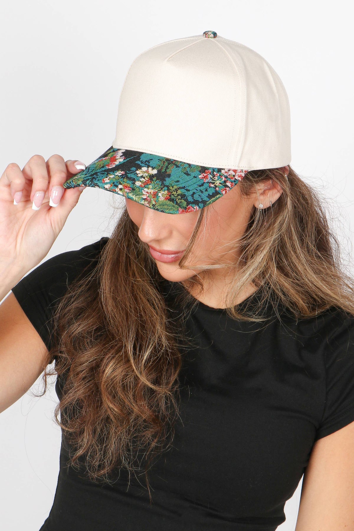 David And Young - Floral Print Brocade 5 Panels Two Tone Baseball Cap