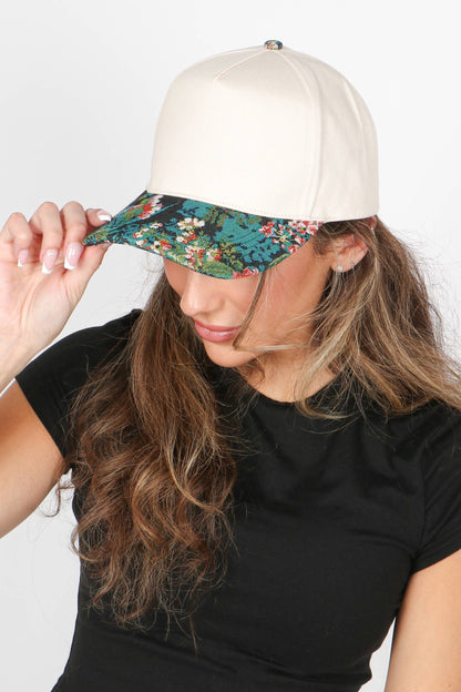 David And Young - Floral Print Brocade 5 Panels Two Tone Baseball Cap