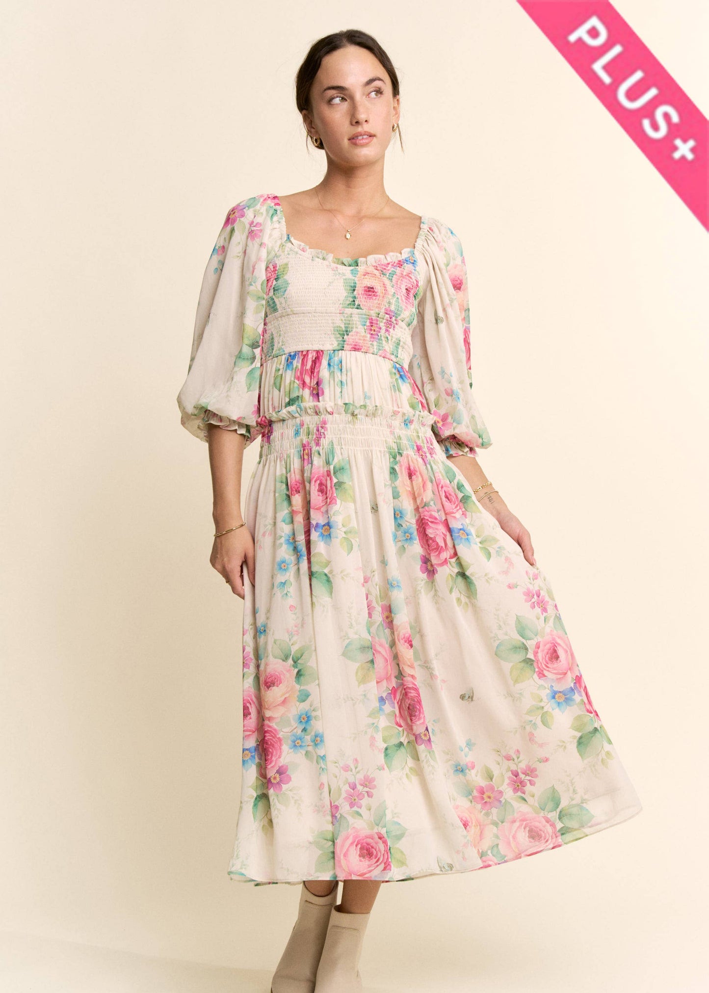 Davi & Dani - PLUS FLOWER PRINTED CHIFFON MAXI DRESS