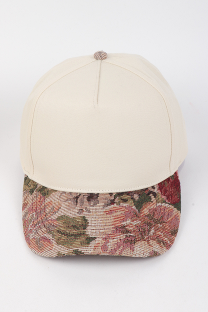 David And Young - Floral Print Brocade 5 Panels Two Tone Baseball Cap