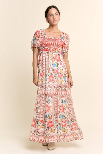 Davi & Dani - FLOWER PRINTED CHIFFON MAXI DRESS