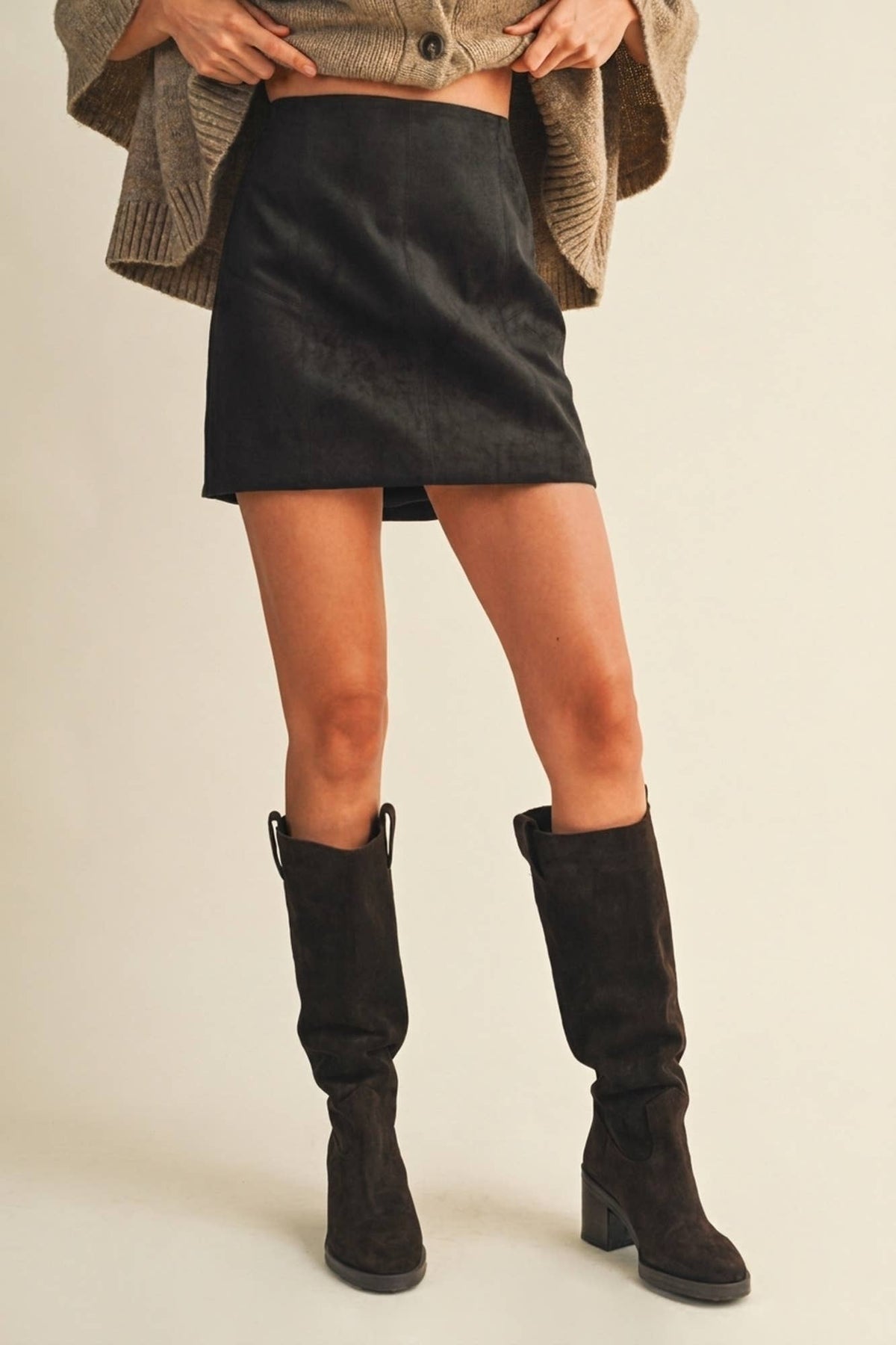 Mustard Seed - Faux Suede Vertical Seam Mini Skirt